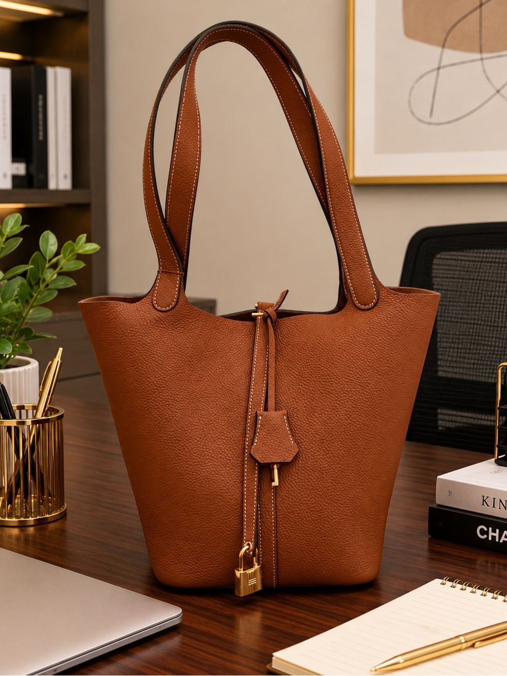 SADI HANDCRAFTED Brown All Leather Tote Bucket Bag